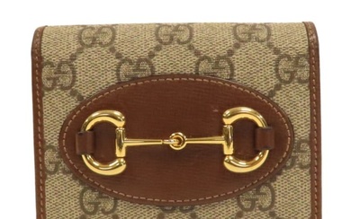 GUCCI GG GHW Horsebit 1955 Card Case Wallet 621887 Coated Canvas Brown