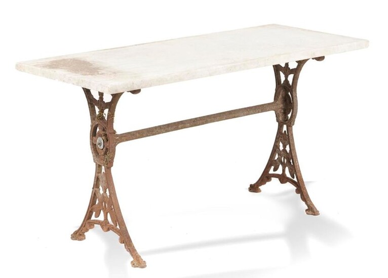 Garden Tables/Furniture: A cast iron table with marble top