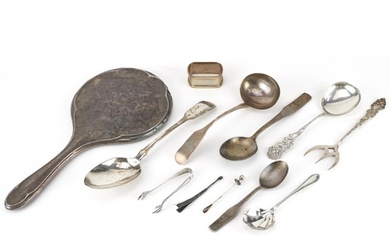Georgian and later silver including tablespoon, napkin ring,...