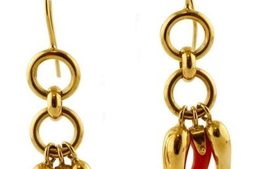 Gold and Coral Lucky Horn Pendant Earrings