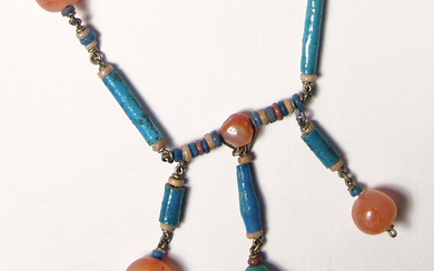 Gorgeous Egyptian necklace of faience, glass, & stone