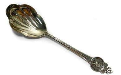 Gorham Sterling Silver Medallion Scalloped Bowl Serving Spoon, Late 19th Century