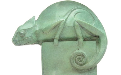 Green patinated bronze sculpture of a chameleon, designer & execution...