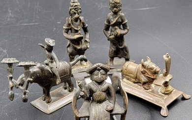 Grouping Of 5 Antique (India) Indian Bronze Figures 19C