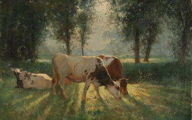 H. Bleeker. 19th century. Cows in sunlight. Oil on