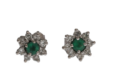 H. STERN. Emeralds and diamonds rosette earrings.