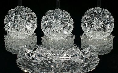 HAWKES BRILLIANT PERIOD CUT GLASS ICE CREAM TRAY AND 12 INDIVIDUAL DISHES C 1900, 13 PCS. L 11", 5"