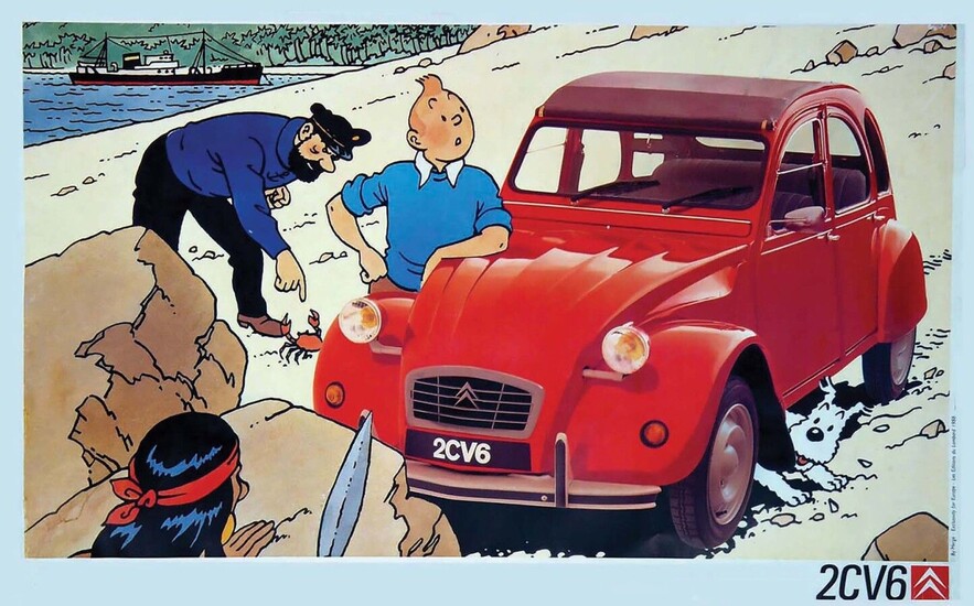 HERGE 2CV6 Citroën Tintin (Red) 1988 73 x 117 cm...