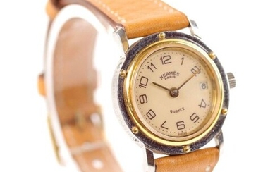 HERMES Paris, Lady's watch "Clipper" model in steel two gold,...