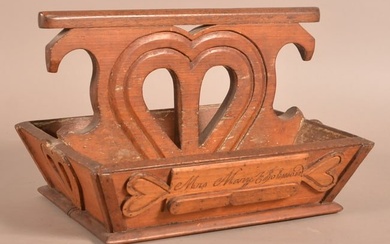 Heart-Carved Wood Folk Art Utensil Carrier.