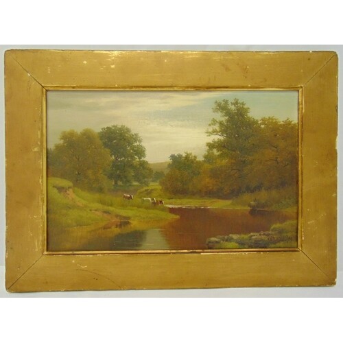 Henry Cheadle framed oil on canvas of a landscape with cows ...
