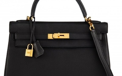 Hermès 32cm Black Clemence Leather Retourne Kel
