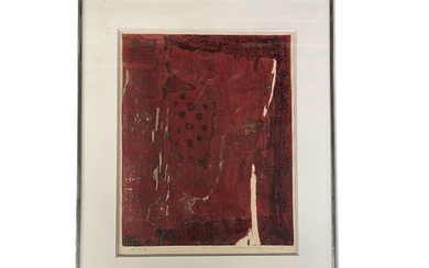 Hiroyuki Tajima. Signed Lithograph, Red Abstract
