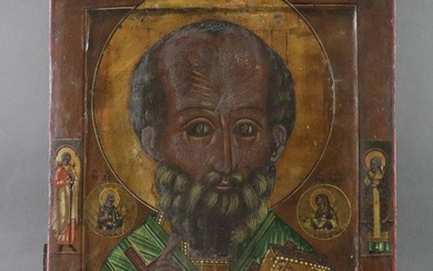 Ikone Hl. Nikolaus von Myra - Russland, 19.Jh., Tempera und Gold auf Kreidegrund, Holz-Einzeltafel