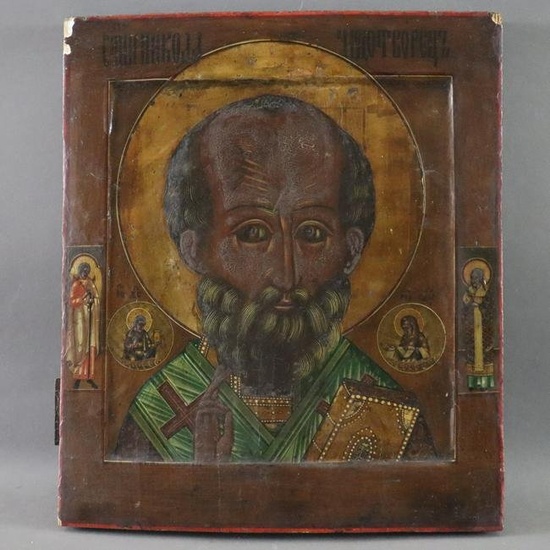Ikone Hl. Nikolaus von Myra - Russland, 19.Jh., Tempera und Gold auf Kreidegrund, Holz-Einzeltafel