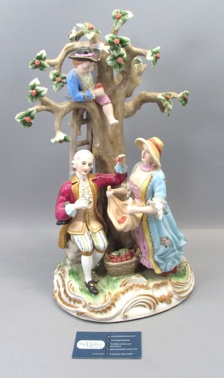 Impressive Fine Large-sized Porcelain Group Figurine in the Figure of The Apple Pickers