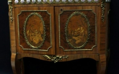 Inlaid French Style Chest With Porcelain Mounts