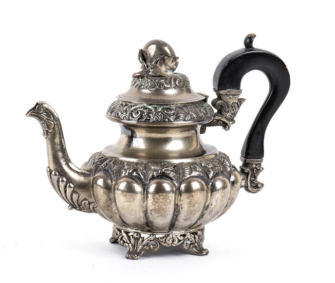 Italian silver teapot - Naples, 1832-1872 pyriform body resting...