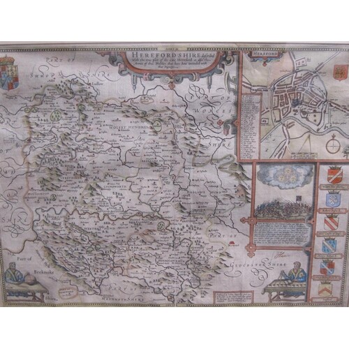 JOHN SPEED. An engraved Map of Herefordshire, hand coloured,...