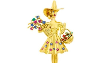 Jacques LaCloche Gold and Gem-Set Figural Brooch