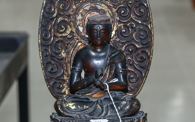 Japanese Carved & Lacquered Wood Sitting Buddha