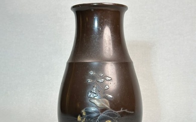 Japanese Mixed Metal Bronze Vase - Tulip, Meiji Period