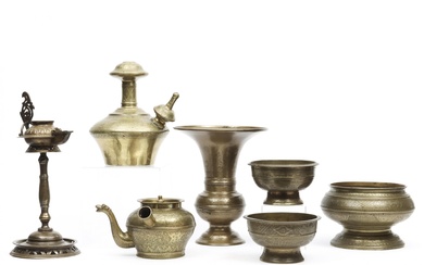 Java, a collection of seven brass objects, part 19th century;