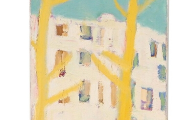 Jerald Mironov Abstract Oil Painting of Building, Late 20th Century