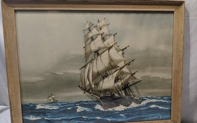 John O'Hara Cosgrave II Sailship Watercolor Painting