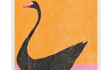 KATHERINE HATTAM (born 1950) Our Swans are Black 2022-23 woodblock, ed. 31/40 39.5 x 31.5cm