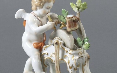 Kaendler, Johann Joachim Fischbach 1706 - 1775 Meissen, sculptor, main sculptor of the Meissen Porcelain Manufactory. Amor, grinding an arrow, E: 1770, A: Meissen, 1924-34 (Pfeiffer period), porcelain, glazed and sparingly decorated in onglaze...