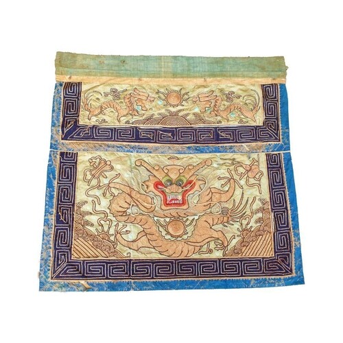 LARGE CHINESE EMBROIDERY SILK PANEL, QING PERIOD 98CM LONG...