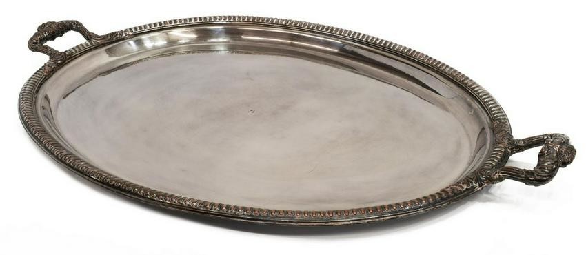 LARGE FRENCH SILVER PLATE HANDLED SERVICE TRAY
