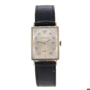 LONGINES - a white metal wrist watch with a Hamilton wrist watch.