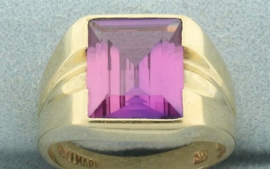 Lab Pink Sapphire Ring in 10k Yellow Gold
