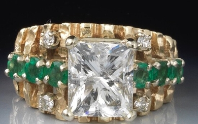 Ladies' 3.50 ct Princess Cut Diamond and Emerald Ring