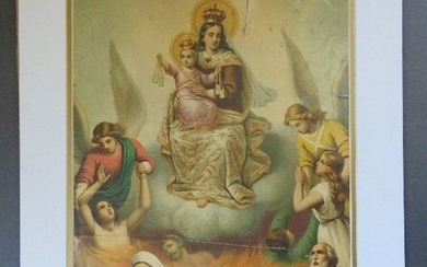 Lady of Mount Carmel, 1870s Large Antique Lithograph
