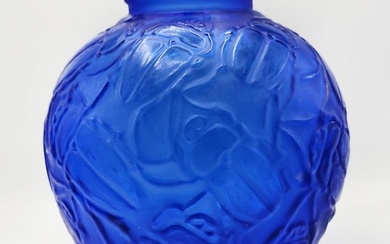 Lalique Blue Glass Vase 11" x 11" By Rigolleau