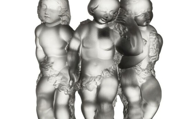 Lalique Luxembourg Cherubs Frosted Crystal Statue
