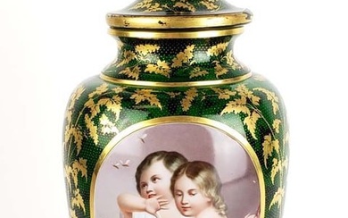 Large 19th C. Bohemian Handpainted Crystal Gilt Vase