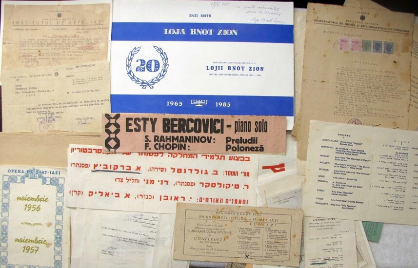 Large Archive of Esther Berkowitz, Jewish Romanian Israeli musician, 1930-70’s