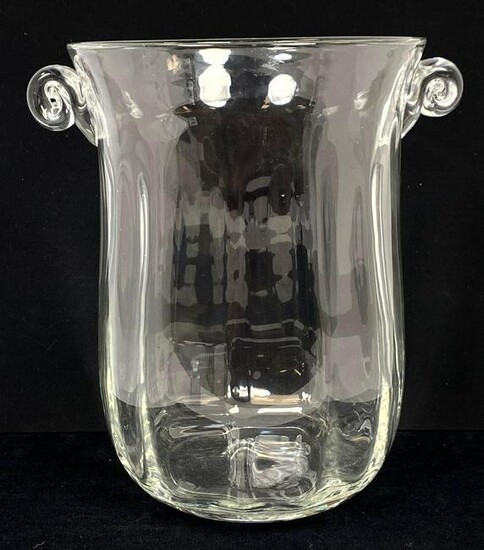 Large Blown Glass Vase with Applied Handles. Champagne