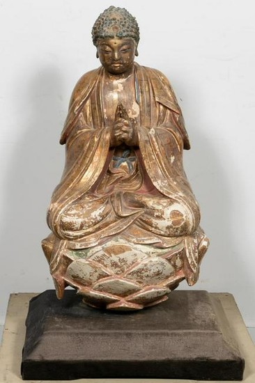 Large Chinese Ming Dynasty Stucco Seated Buddha