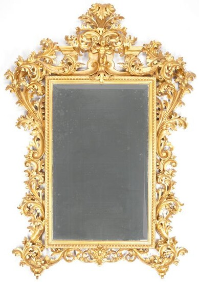 Large Continental Carved Giltwood Rococo Style Mirror
