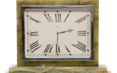 Large Meismann Swiss Art Moderne Onyx and Chrome Clock