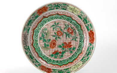 Large porcelain bowl. China, green family. Kangxi period...