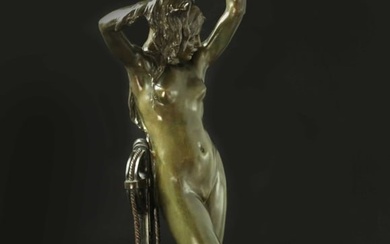 Late 19th /early 20th century large bronze art nouveau statue of Rebecca at the well holding her