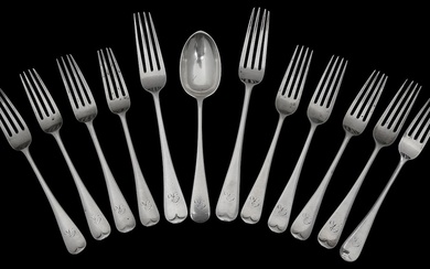 Late Victorian matched silver Old English pattern flatware