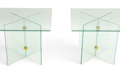 Leon Rosen (American) for Pace Collection, Glass Side Tables Ca. 1970, Pair H 19.25" W 24" L 24"