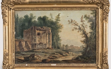 Lot 56 ECOLE ITALIENNE de la fin du XVIIIème siècle, suiveur d'Hubert ROBERT. "Paysage aux ruines" et...